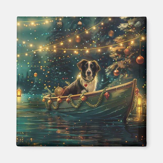 Border Collie Christmas Festive Voyage Magnet (Front)