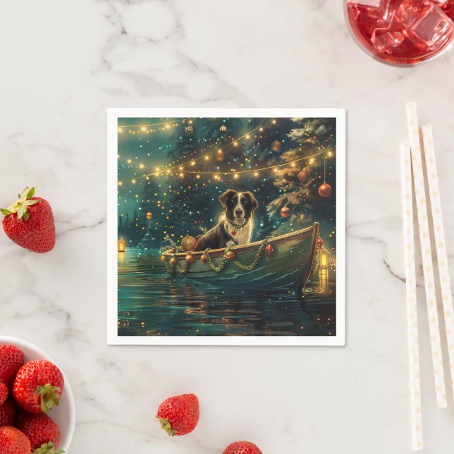 Border Collie Christmas Festive Voyage Napkin (Insitu)