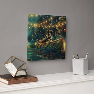 Border Collie Christmas Festive Voyage Square Wall Clock