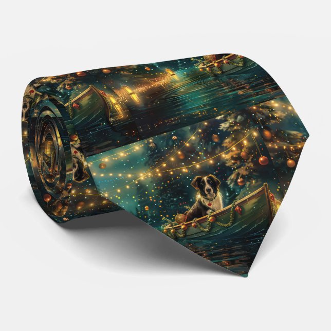 Border Collie Christmas Festive Voyage Tie (Rolled)
