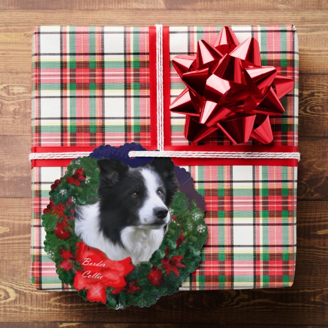 Border Collie Christmas Greetings Tree Decoration Card (Insitu (Gift))