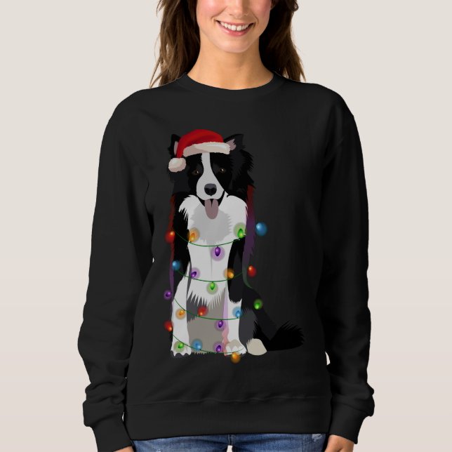 Border Collie Christmas Lights Xmas Dog Lover Sweatshirt (Front)