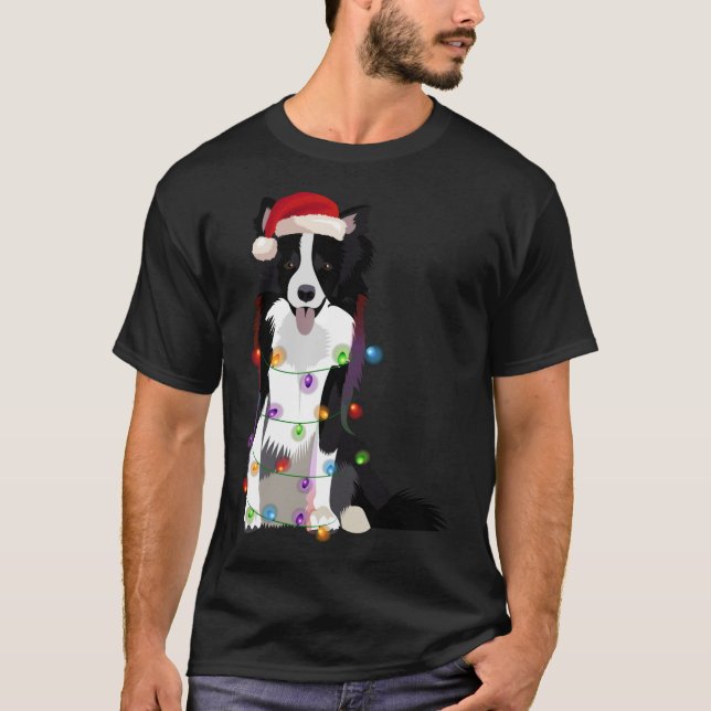 Border Collie Christmas Lights Xmas Dog Lover T-Shirt (Front)