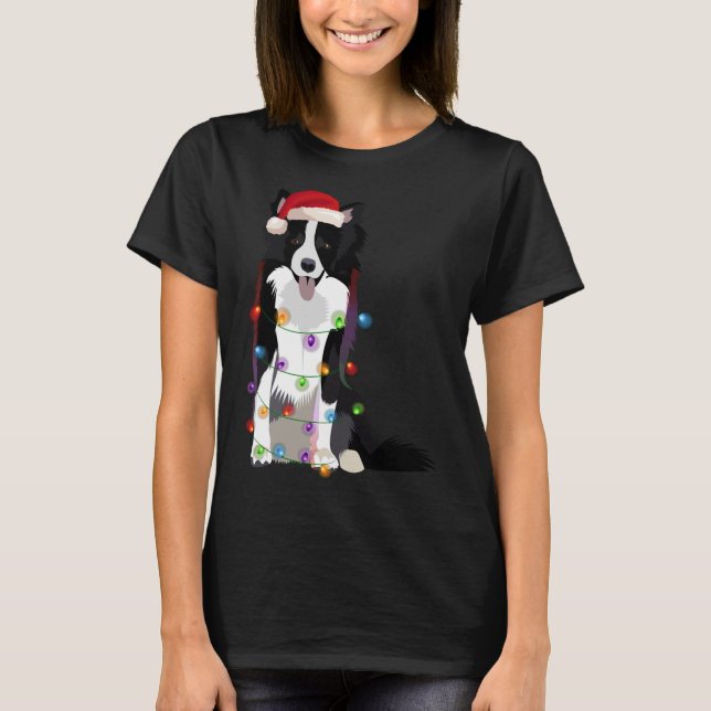 Border Collie Christmas Lights Xmas Dog Lover T-Shirt (Front)