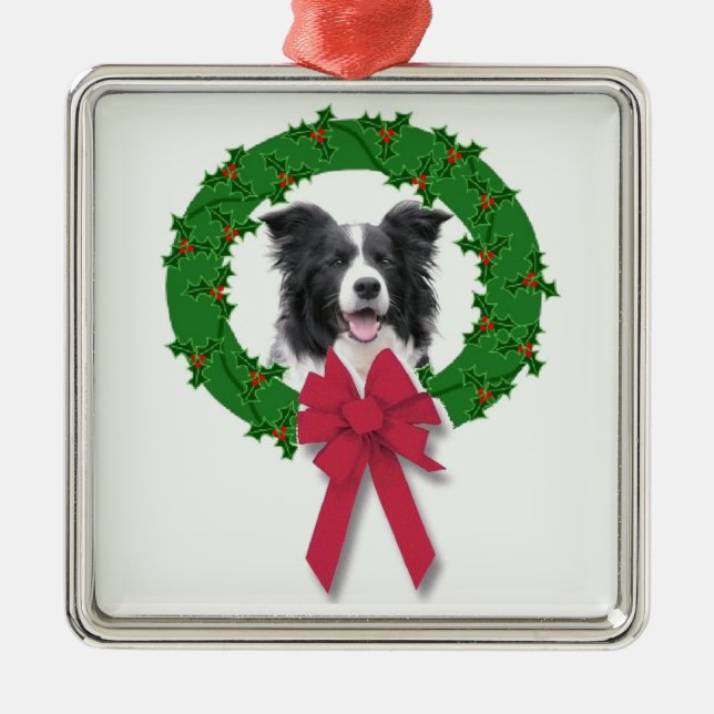 Border Collie Christmas Ornament (Front)