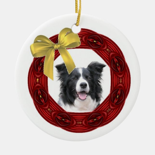 Border Collie Christmas Ornament (Front)
