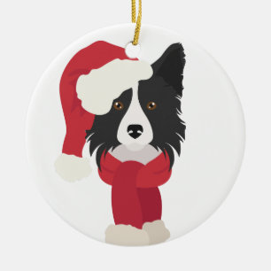 Border Collie Christmas Ornament. Snow Ceramic Ornament