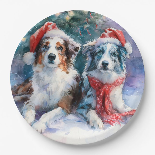 Border Collie Christmas Paper Plate (Front)