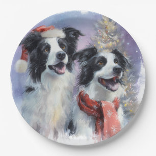 Border Collie Christmas Paper Plate