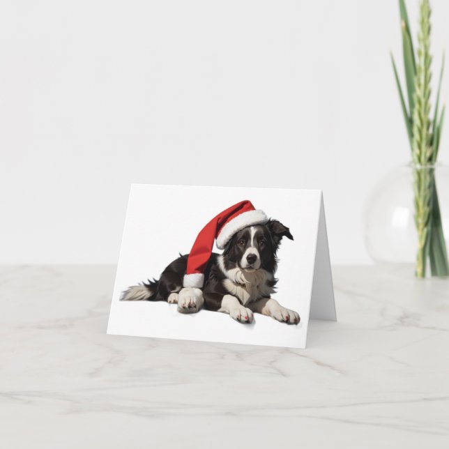 Border Collie Christmas Puppy Christmas Card (Front)