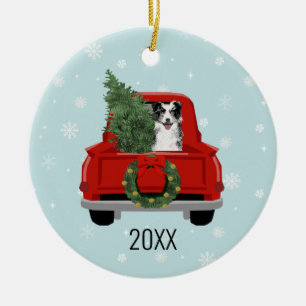 Border Collie Christmas Red Truck Ceramic Ornament