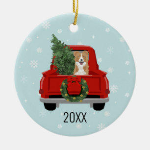 Border Collie Christmas Red Truck Ceramic Ornament
