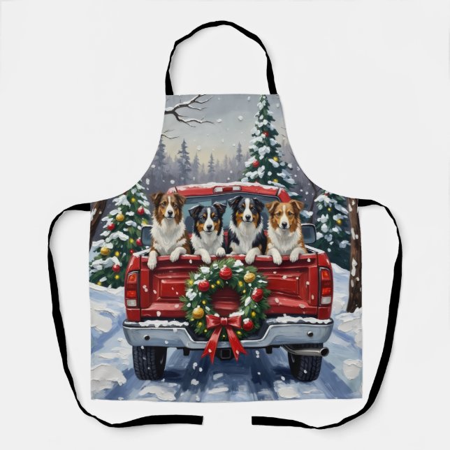 Border Collie Christmas Red Truck Holiday Apron (Front)