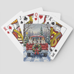 Border Collie Christmas Red Truck Holiday Playing Cards