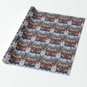 Border Collie Christmas Red Truck Holiday Wrapping Paper