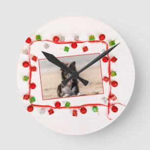 Border Collie Christmas Round Clock