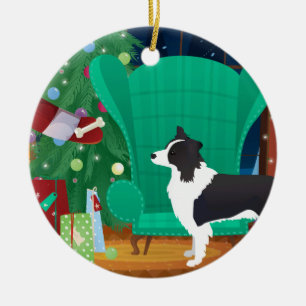 Border Collie Christmas Santa's Gift Ceramic Ornament