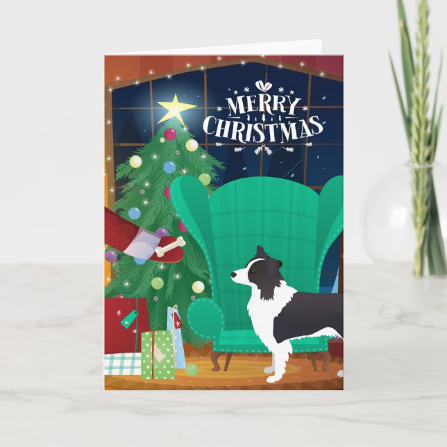 Border Collie Christmas Santa's Gift Holiday Card (Front)