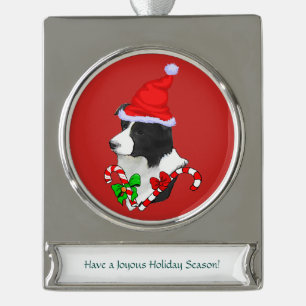 Border Collie Christmas Silver Plated Banner Ornament