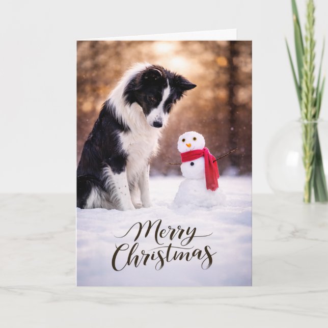 Border Collie Christmas Snowman Card (Front)