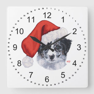 Border Collie Christmas Square Wall Clock
