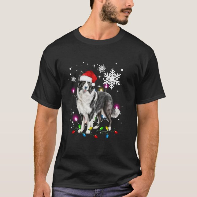Border collie Christmas Tree Light Pajama Border c T-Shirt (Front)