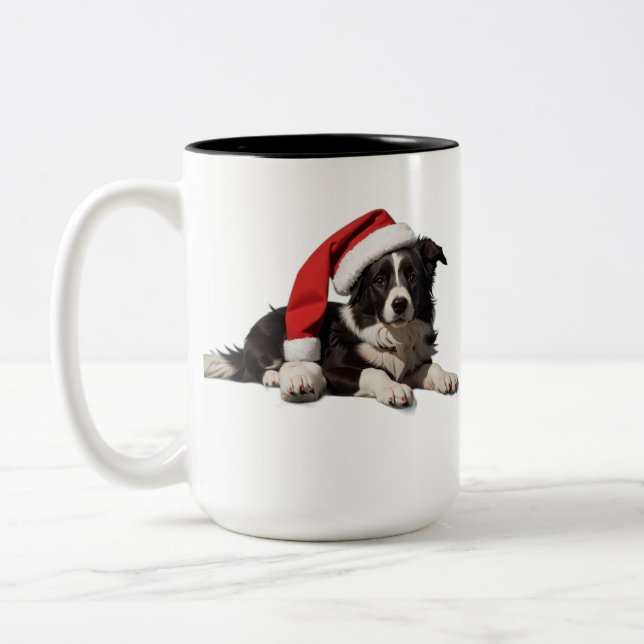 Border Collie Christmas Two-Tone Coffee Mug (Left)