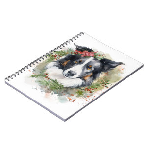 Border Collie Christmas Wreath Festive Pup Notebook