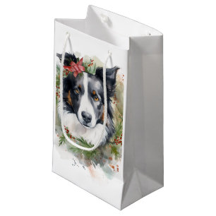 Border Collie Christmas Wreath Festive Pup Small Gift Bag