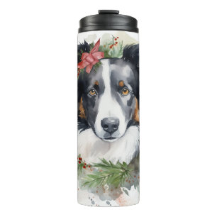 Border Collie Christmas Wreath Festive Pup  Thermal Tumbler