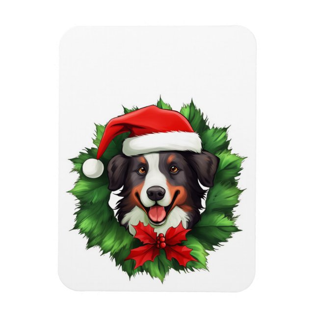 Border Collie Christmas Wreath Magnet (Vertical)