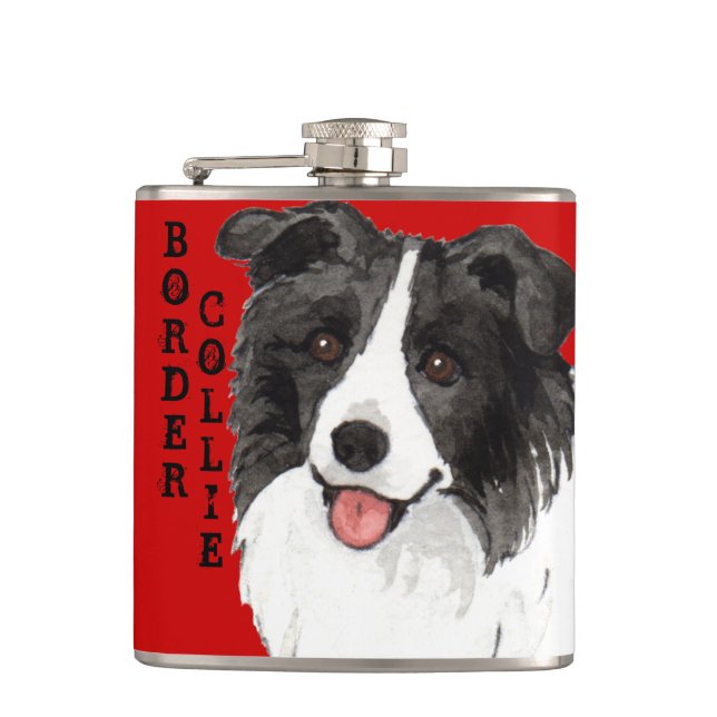 Border Collie Colour Block Hip Flask (Front)