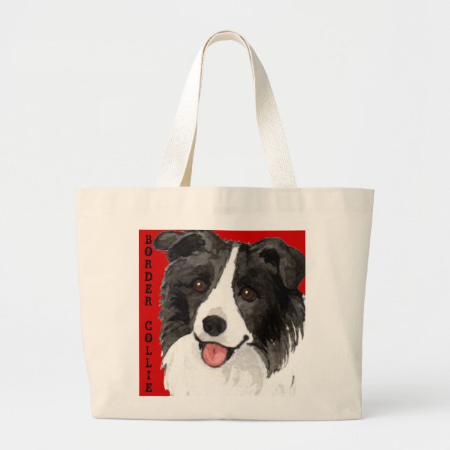 Border Collie Colour Block Large Tote Bag (Front)