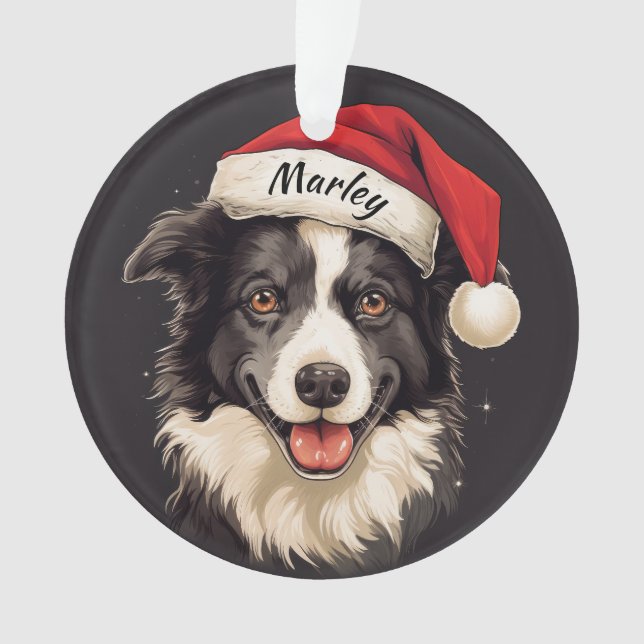 Border Collie Custom Christmas Ornament (Front)