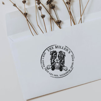 Border Collie Custom Family Return Address Rubber Stamp