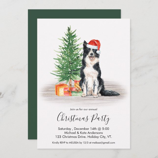 Border Collie Cute Dog Lover Christmas Party Invitation (Front/Back)