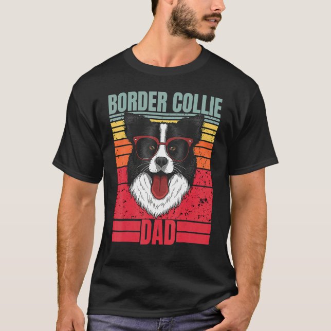 Border Collie Dad Father Retro Border Collie  Dog  T-Shirt (Front)