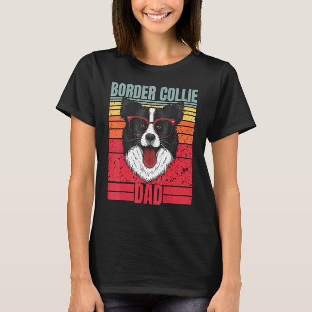 Border Collie Dad Father Retro Border Collie  Dog  T-Shirt (Front)