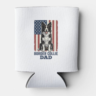 Border Collie Dad Patriotic Vintage Dog Shirt Desi Can Cooler