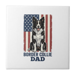 Border Collie Dad Patriotic Vintage Dog Shirt Desi Ceramic Tile
