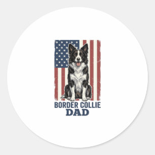 Border Collie Dad Patriotic Vintage Dog Shirt Desi Classic Round Sticker