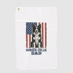 Border Collie Dad Patriotic Vintage Dog Shirt Desi Golf Towel