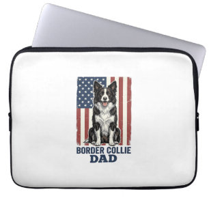 Border Collie Dad Patriotic Vintage Dog Shirt Desi Laptop Sleeve