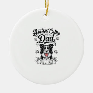 Border Collie Dad Vintage Engraving Dog Shirt Desi Ceramic Ornament