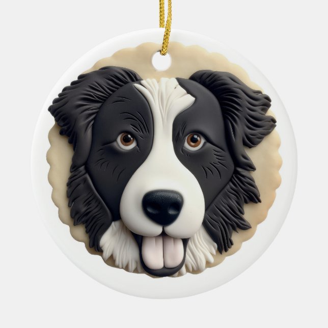 Border Collie Dog 3D Inspired  Ceramic Ornament (Front)