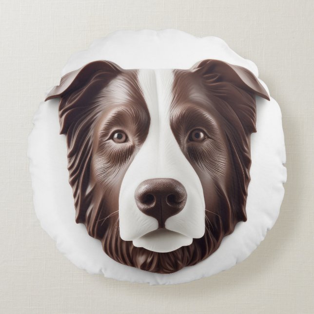 Border Collie Dog 3D Inspired Round Cushion (Front)