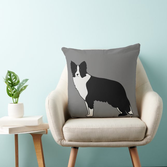 Border Collie Dog Abstract Illustration Grey Cushion (Chair)
