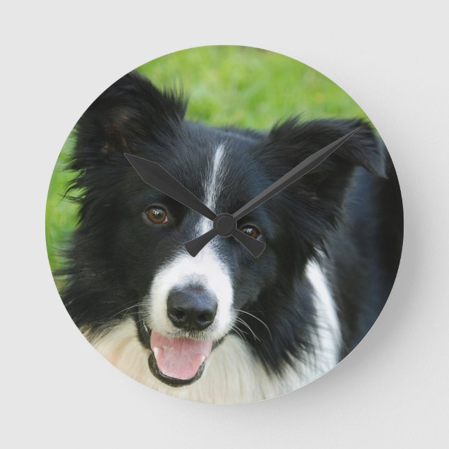 Border Collie Dog Add Text Pet Round Clock (Front)