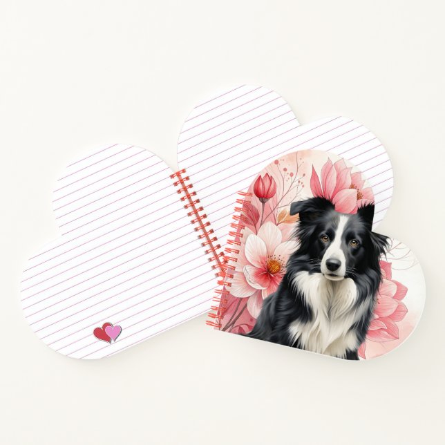 Border Collie Dog and Bold Pink Lilies Notebook (Inside)