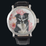 Border Collie Dog and Bold Pink Lilies Watch<br><div class="desc">A great gift idea,  choose from a wide variety of styles for him,  her or even children's watches,  featuring a Border Collie sitting against a backdrop of big,  bold pink lilies in a botanical dog lover image.</div>